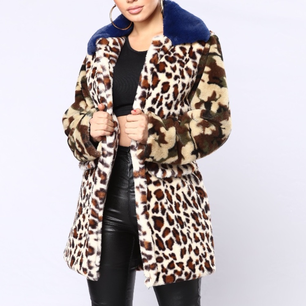 Over The Top Faux Fur Coat- Multi Color- Size M